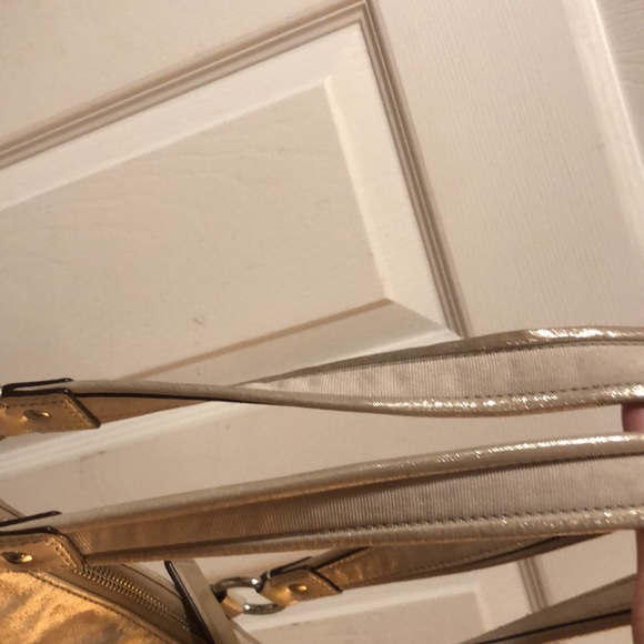 Coach Poppy Metallic Gold Champagne Leather Large Tote Bag Purse #H1281-F20441 - Picture 15 of 15